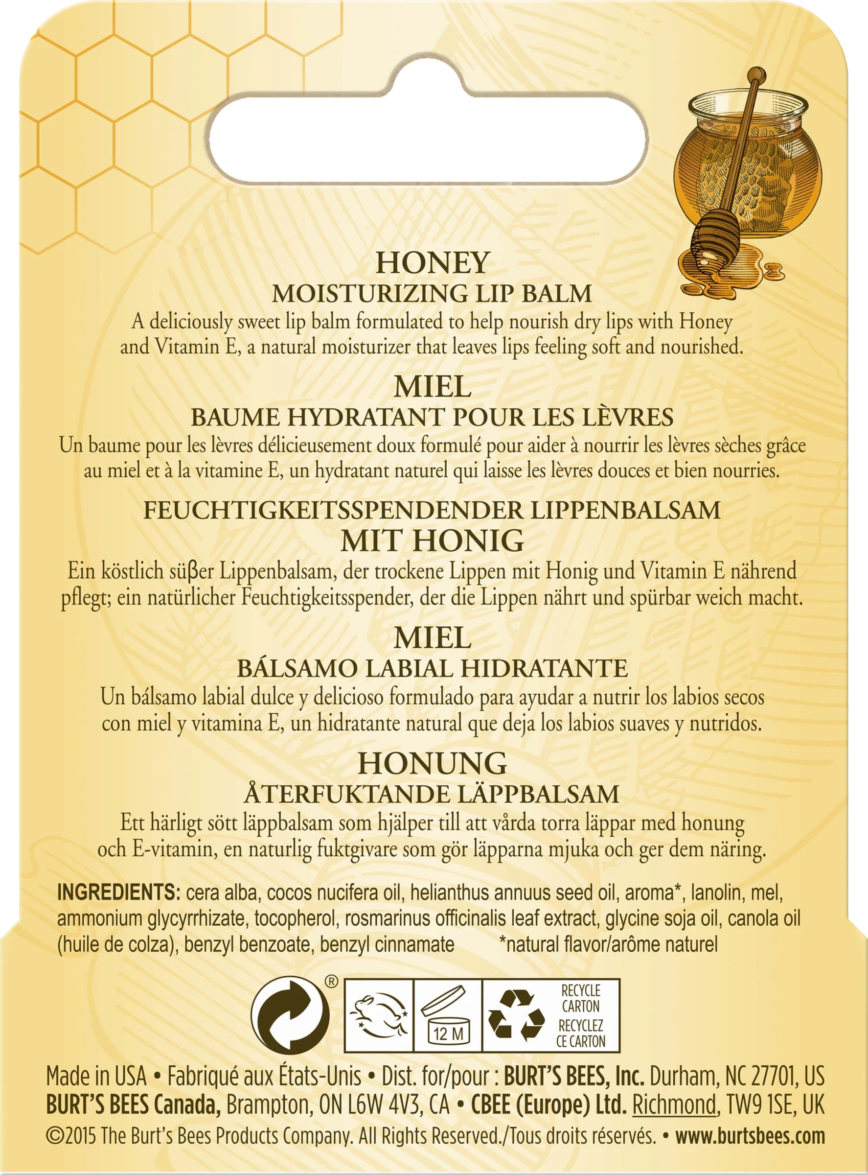 Burt's Bees Lippenpflege Lip Balm Honey 4 Burt's Bees Lippenpflege Lip Balm Honey – Bild 2
